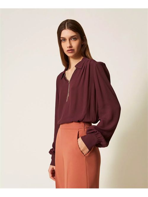 Blusa con arricciature e catena Oval T TWINSET | TP2291/05609